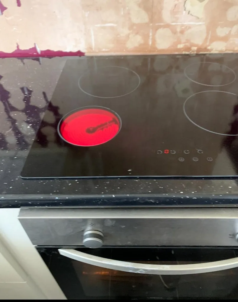 Ceramic electric hob with zone lit after professional installation